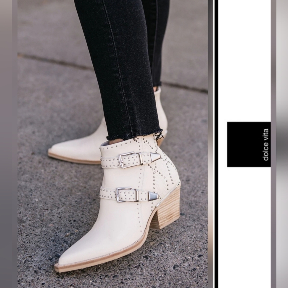 Sassy Dolce Vita Western Inspired Beige Ankle Boots